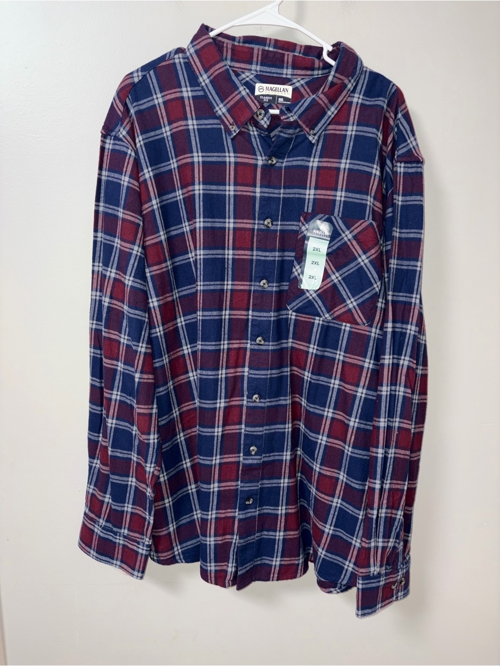 Magellan Classic Fit Navy Burgundy Plaid Flannel Button Down Men’s 2X NWT